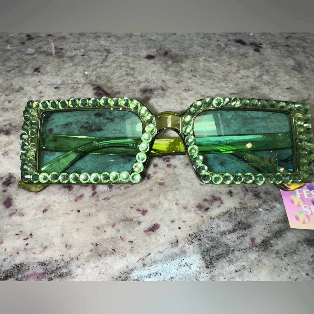 Green Rhinestone Sunglasses